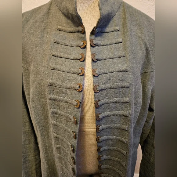 Soft Surroundings Ramie Jacket Sage Green Sheffield Coins Military size XL - Picture 3 of 5